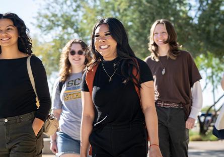 students walking on campus