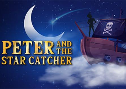 Peter and the Star Catcher ship sailing with pirate flag and large quarter moon