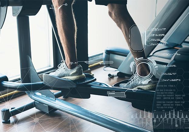 feet on an exercise machine