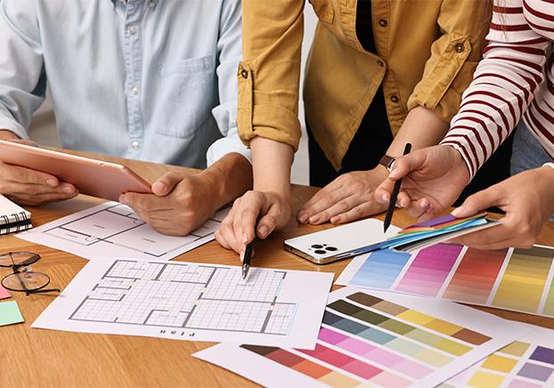 designers working on layouts and colors